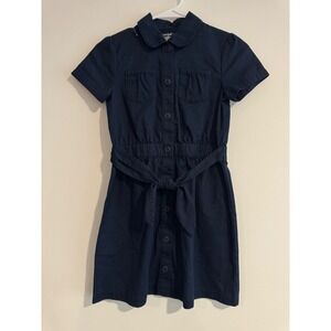 Cat & Jack Button Front Shirtdress Girls‎ 10 Navy Blue Tie Waist school uniform
